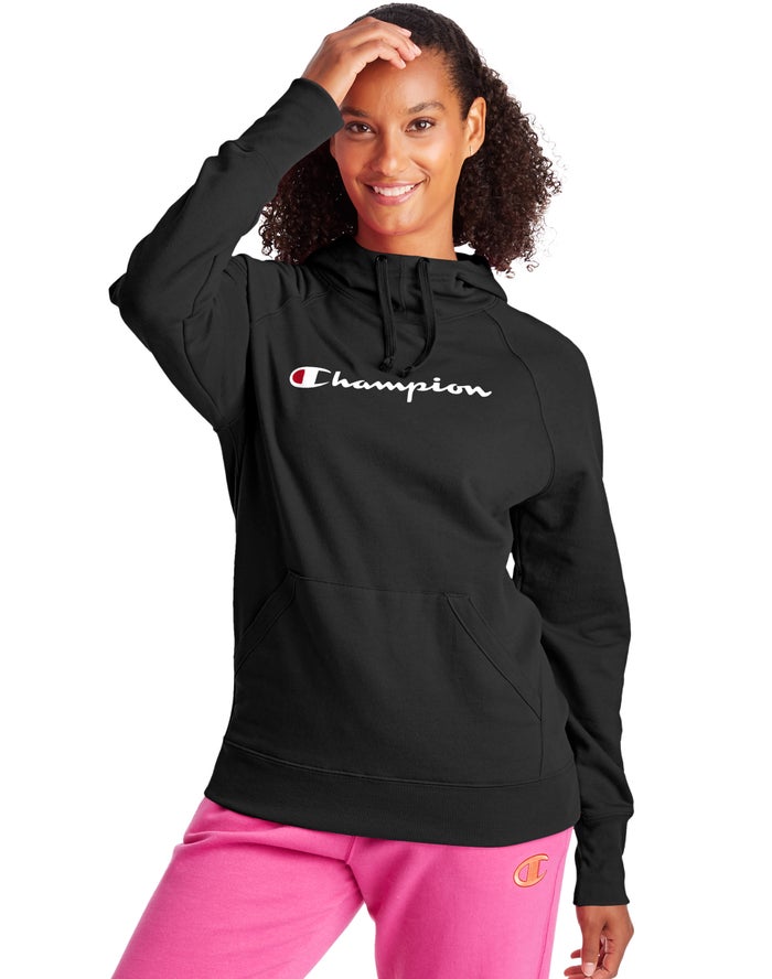 Champion Hoodie Dames - Zwart - Powerblend Fleece Script Logo ( 319804-SLA )